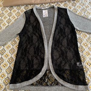 Gibson Size L Grey Black Lace Sweater
